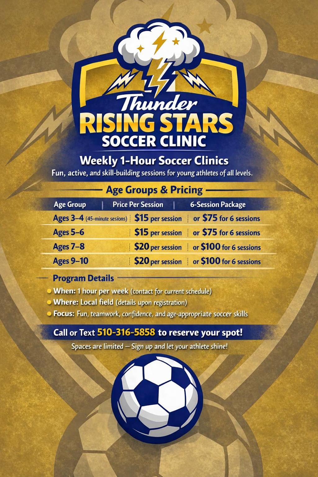 Thunder Rising Stars Soccer Clinic flyer